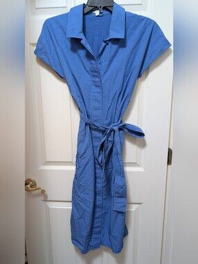 Cos Woven-jersey Belted Shirt Dress In Blue Size XS Cotton